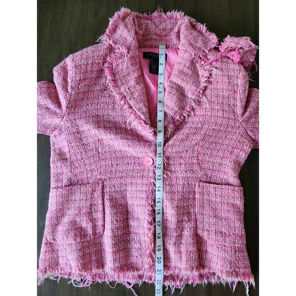 Silkland Pink Silk Tweed Blazer Raw Edge Jacket Women's size PM Career Old money - Picture 6 of 6